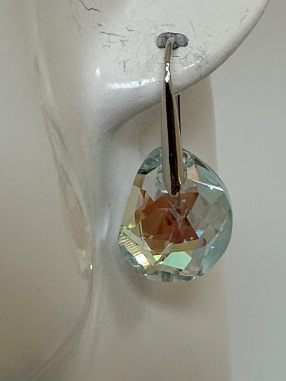 Swarovski Iridescent Aqua-Gold Crystal Drop Hoop Earrings